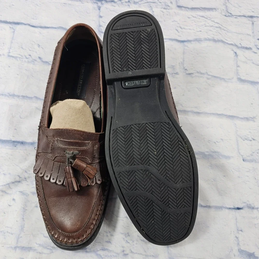 Giorgio Brutini KT Gel Moc Tassel Loafer MENS 12 Brown Leather Kiltie Whipstitch